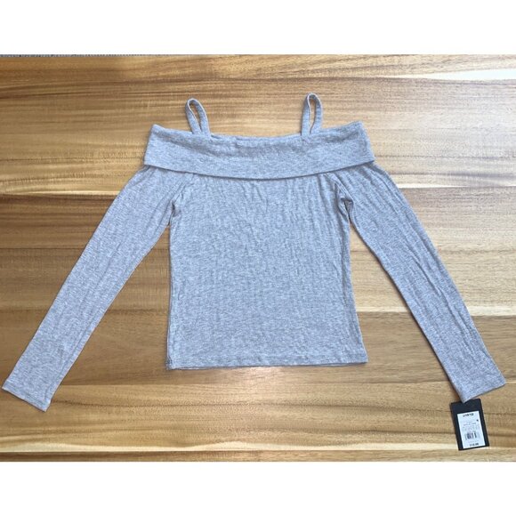 Art Class Juniors Off-The-Shoulder Grey Long Sleeve Ribbed Top With Straps Large - Picture 7 of 13